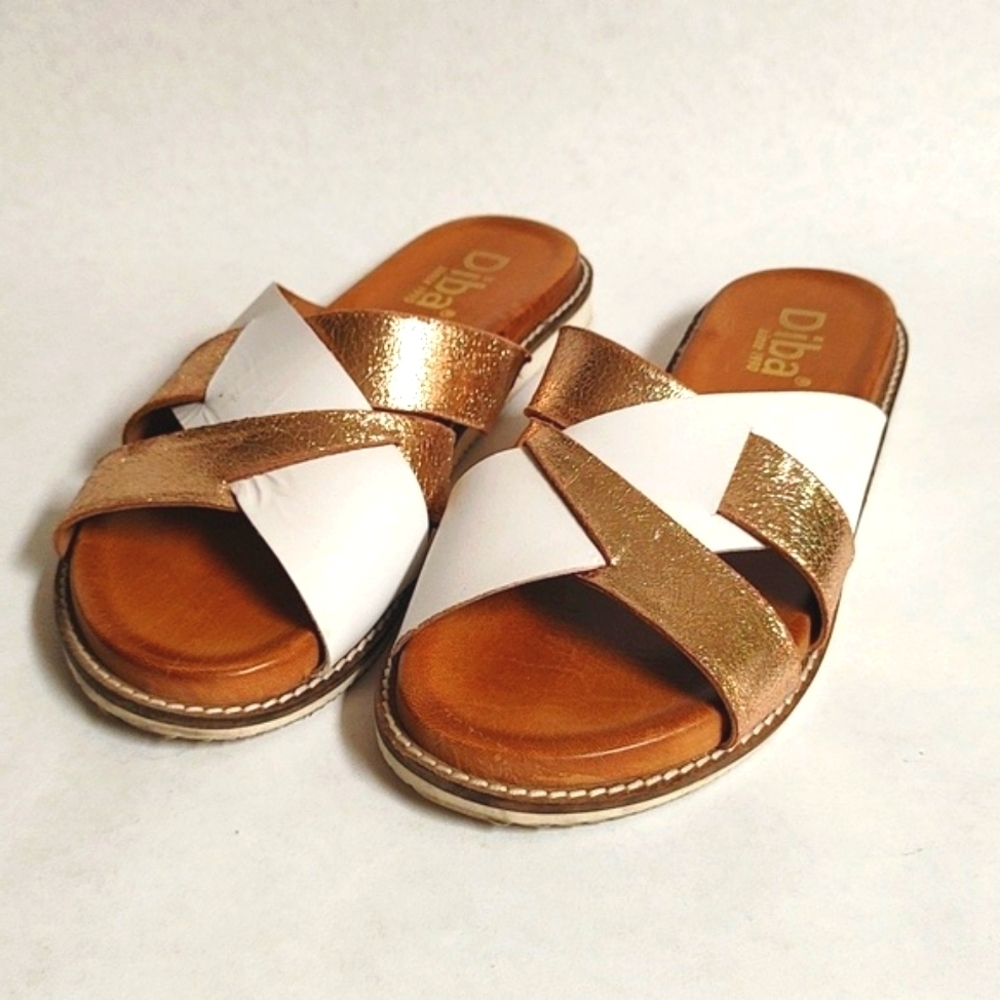 Diba Rose Gold & White Flat Sandals 7.5